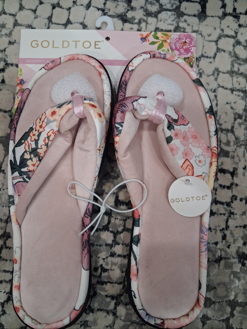 Gold Toe Pink Floral Plush Women's Flip Flop Sandals